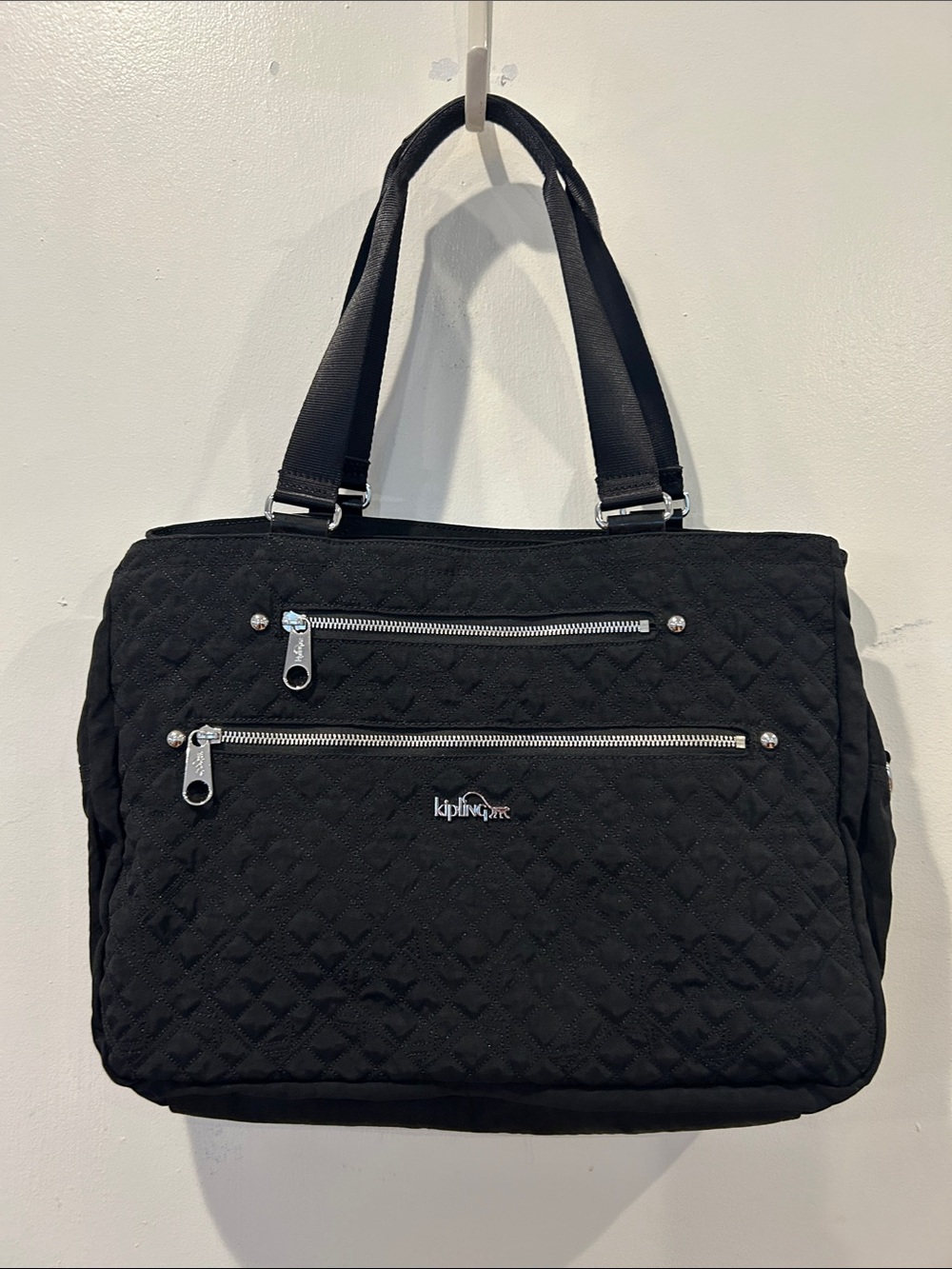 Kipling Black Quilted Travel Bag with Dual Front Zippers
